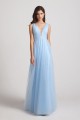 Plunging V-Neck Straps Tulle Long Bridesmaid Dresses Canada