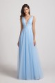 Plunging V-Neck Straps Tulle Long Bridesmaid Dresses Canada