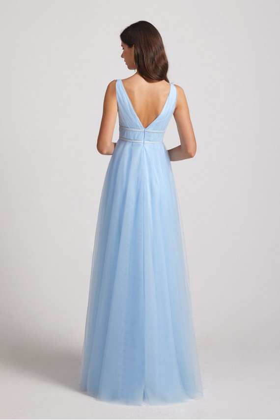 Plunging V-Neck Straps Tulle Long Bridesmaid Dresses Canada