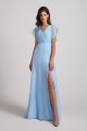 V-Neck Flutter Sleeve Backless Chiffon Bridesmaid Dresses with Side Slit Canada