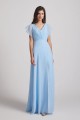 V-Neck Flutter Sleeve Backless Chiffon Bridesmaid Dresses with Side Slit Canada