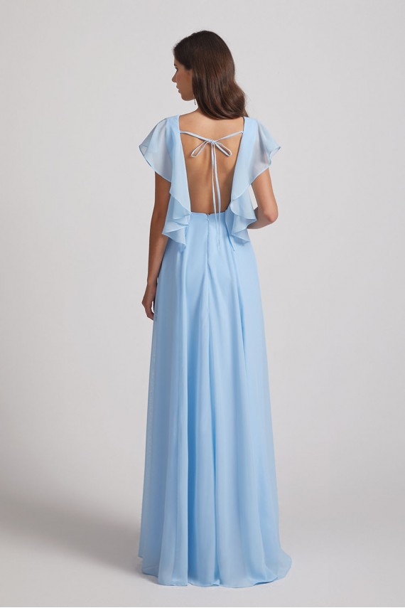 V-Neck Flutter Sleeve Backless Chiffon Bridesmaid Dresses with Side Slit Canada