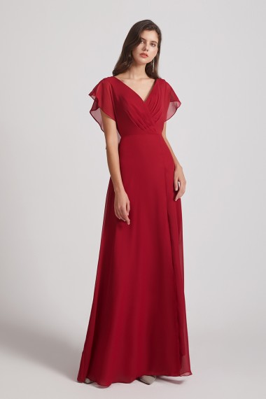 V-Neck Chiffon Long Backless Bridesmaid Dresses with Side Slit Canada