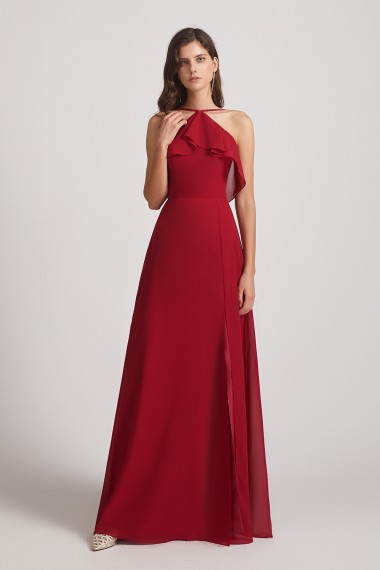 Ruffled Neckline Halter A-Line Chiffon Bridesmaid Dresses Canada