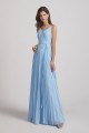 Spaghetti Straps V-Neck Pleated Blue Chiffon Bridesmaid Dresses Canada