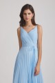 Spaghetti Straps V-Neck Pleated Blue Chiffon Bridesmaid Dresses Canada