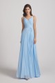Spaghetti Straps V-Neck Pleated Blue Chiffon Bridesmaid Dresses Canada