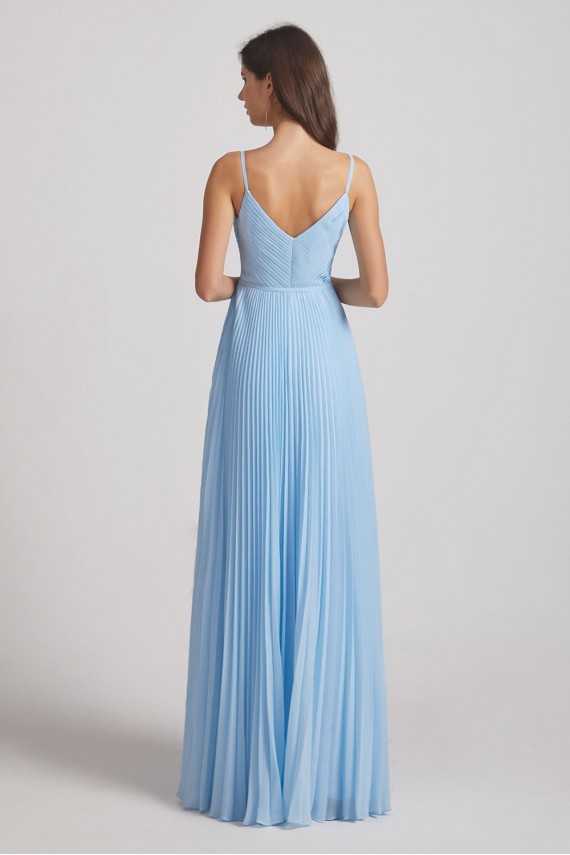 Spaghetti Straps V-Neck Pleated Blue Chiffon Bridesmaid Dresses Canada