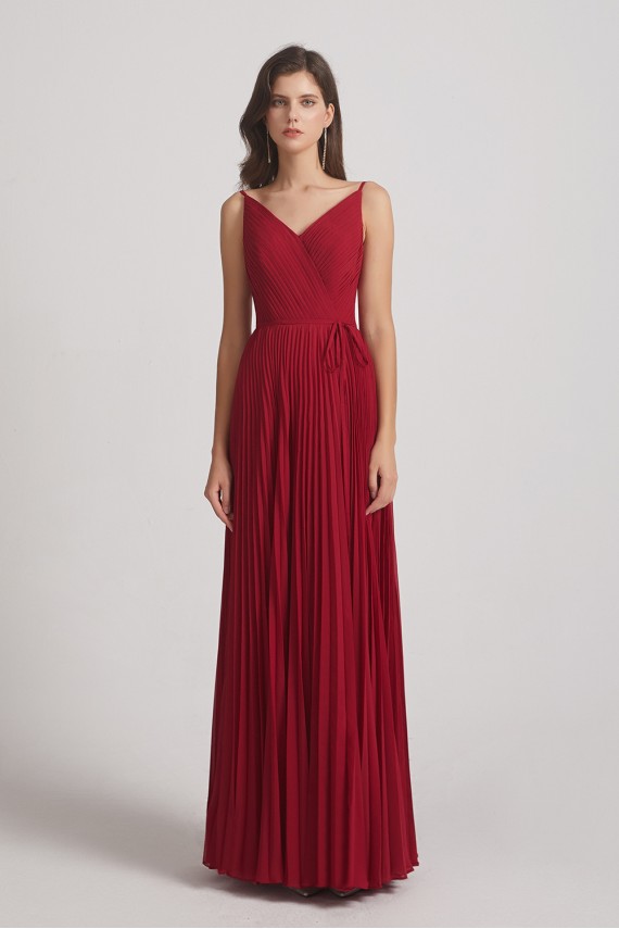 Spaghetti Straps V-Neck Ruched Chiffon Bridesmaid Dresses Canada