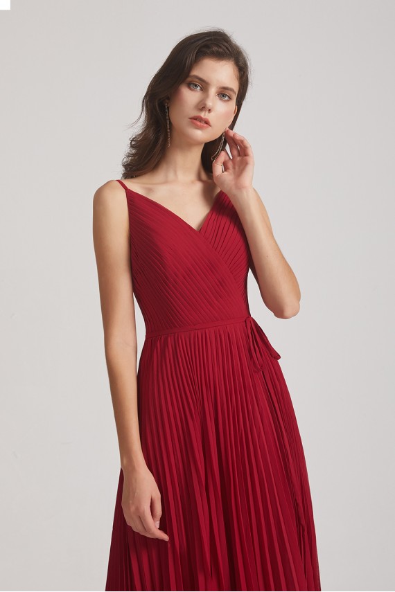 Spaghetti Straps V-Neck Ruched Chiffon Bridesmaid Dresses Canada
