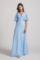 V-Neck Chiffon Side Slit Flutter Half Sleeve Blue Bridesmaid Dresses Canada