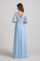 V-Neck Chiffon Side Slit Flutter Half Sleeve Blue Bridesmaid Dresses Canada