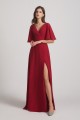 V-Neck Chiffon Side Slit Bridesmaid Dresses With Flutter Half Sleeves Canada