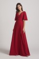 V-Neck Chiffon Side Slit Bridesmaid Dresses With Flutter Half Sleeves Canada