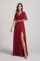 V-Neck Chiffon Side Slit Bridesmaid Dresses With Flutter Half Sleeves Canada