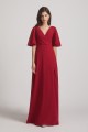 V-Neck Chiffon Side Slit Bridesmaid Dresses With Flutter Half Sleeves Canada