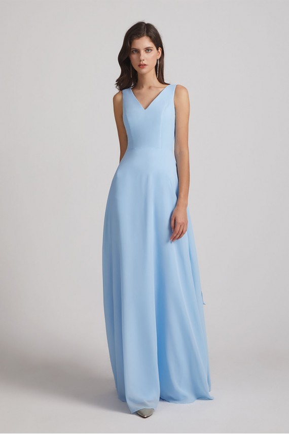 V-Neck Straps A-Line Chiffon Bridesmaid Dresses with Tied Sash Canada