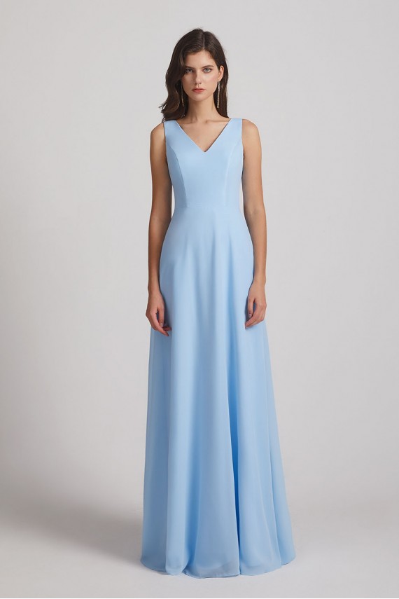 V-Neck Straps A-Line Chiffon Bridesmaid Dresses with Tied Sash Canada