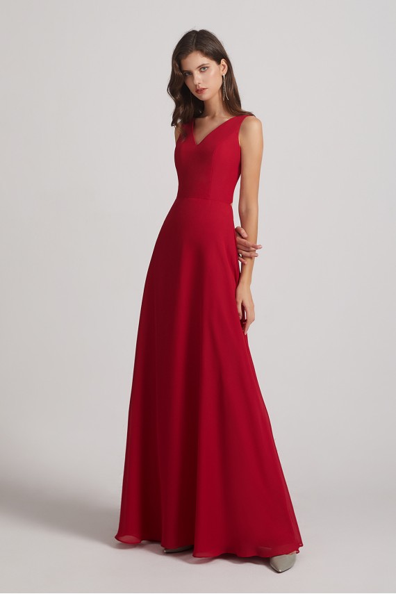 V-Neck Tie Back A-line Chiffon Long Bridesmaid Dresses Canada
