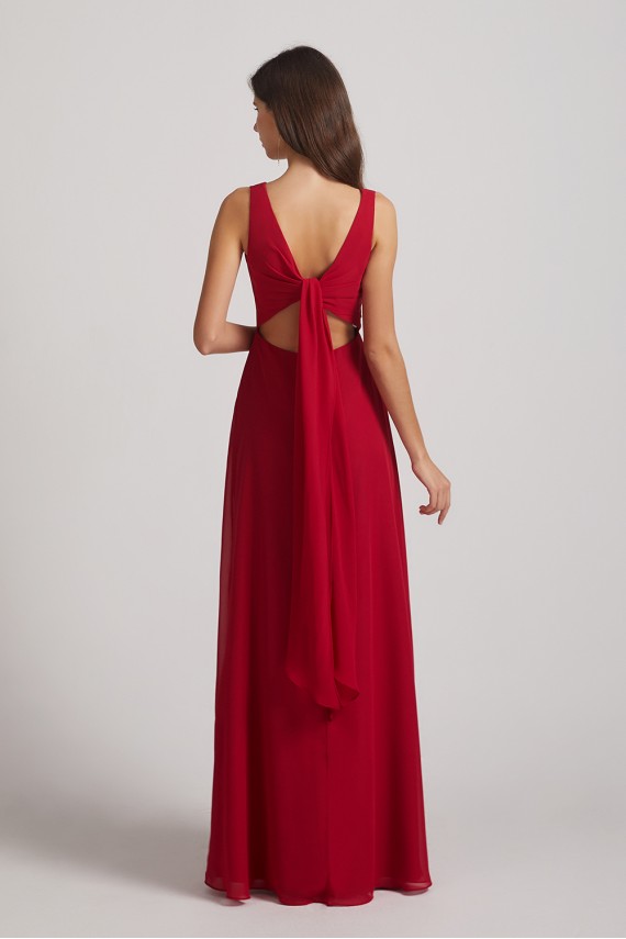 V-Neck Tie Back A-line Chiffon Long Bridesmaid Dresses Canada
