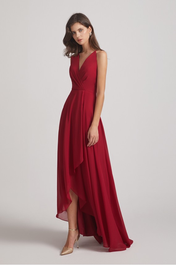 Straps V-Neck Chiffon Country High Low Bridesmaid Dresses Canada