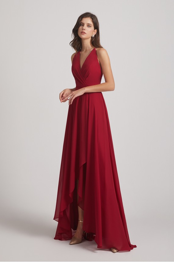 Straps V-Neck Chiffon Country High Low Bridesmaid Dresses Canada
