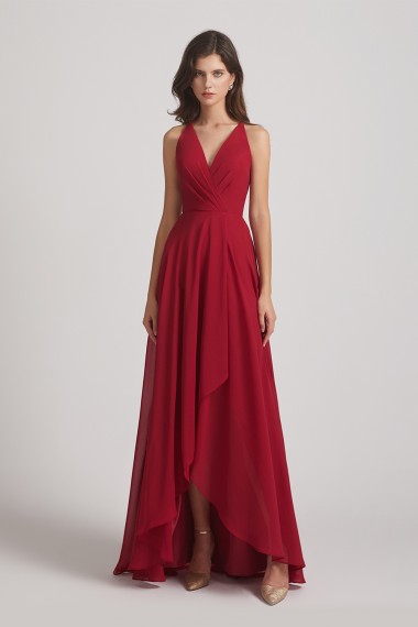 Straps V-Neck Chiffon Country High Low Bridesmaid Dresses Canada