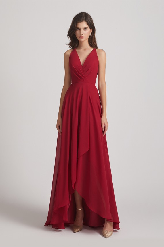 Straps V-Neck Chiffon Country High Low Bridesmaid Dresses Canada