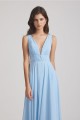 Deep V-Neck Chiffon Sleeveless Sky Blue Bridesmaids Dresses Canada