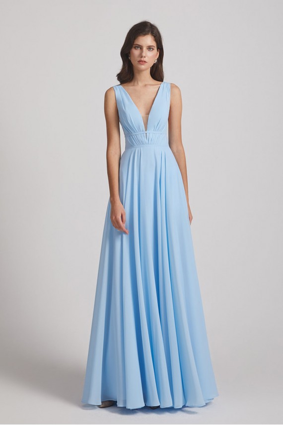 Deep V-Neck Chiffon Sleeveless Sky Blue Bridesmaids Dresses Canada