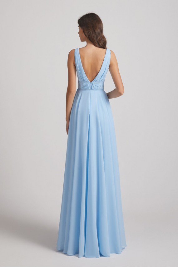 Deep V-Neck Chiffon Sleeveless Sky Blue Bridesmaids Dresses Canada