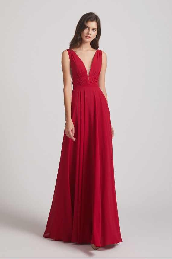 Wide Straps Double V-Neck Crinkle Chiffon Bridesmaid Dresses Canada