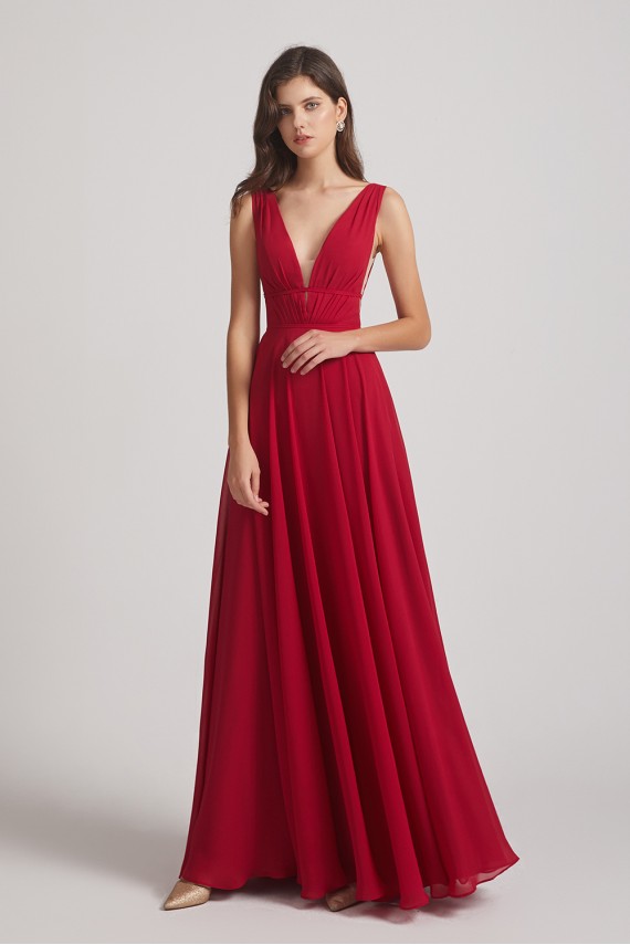 Wide Straps Double V-Neck Crinkle Chiffon Bridesmaid Dresses Canada