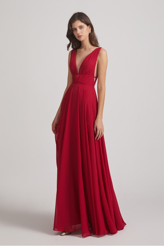 Wide Straps Double V-Neck Crinkle Chiffon Bridesmaid Dresses Canada