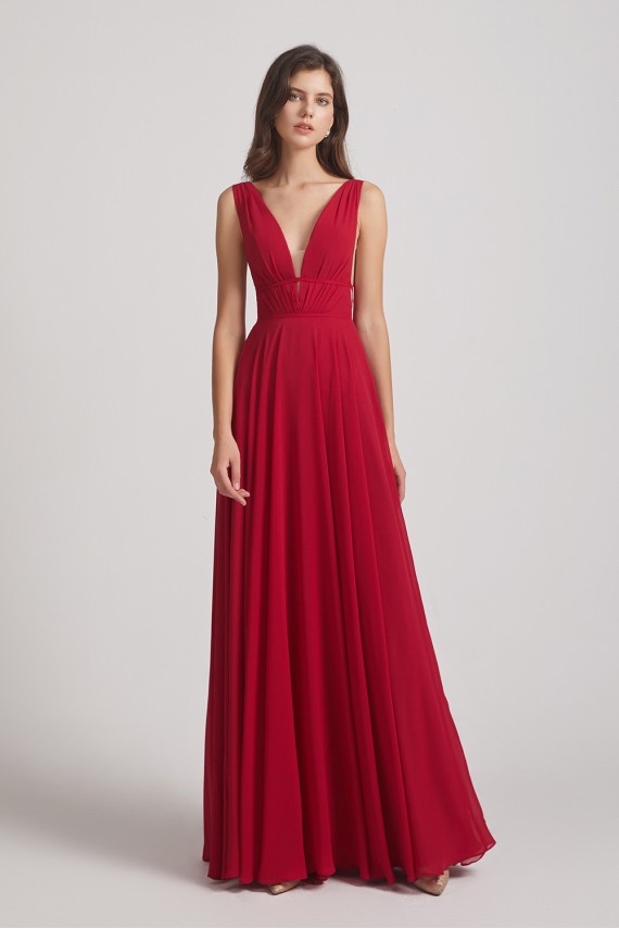 Wide Straps Double V-Neck Crinkle Chiffon Bridesmaid Dresses Canada
