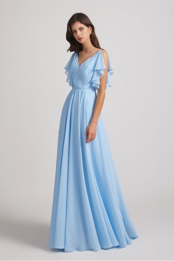 Crinkle Chiffon Bridesmaid Dresses with Open Flutter Sleeves Canada