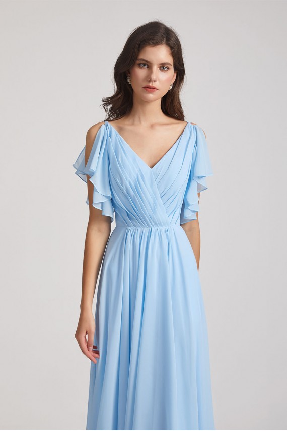 Crinkle Chiffon Bridesmaid Dresses with Open Flutter Sleeves Canada