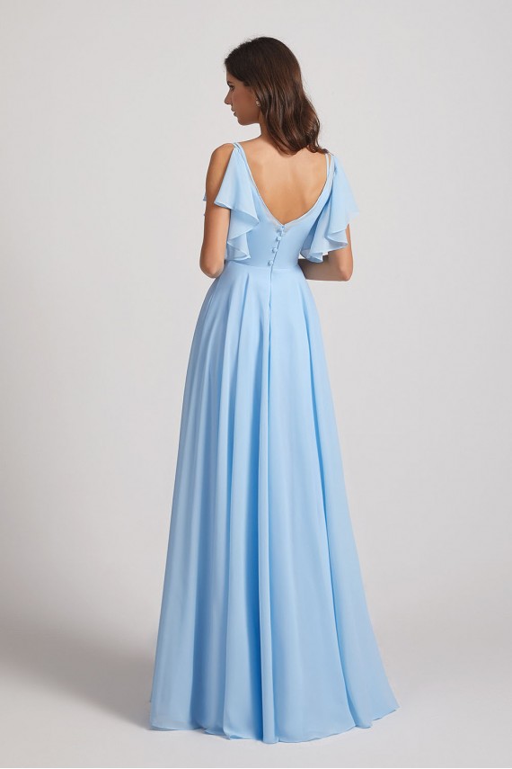 Crinkle Chiffon Bridesmaid Dresses with Open Flutter Sleeves Canada