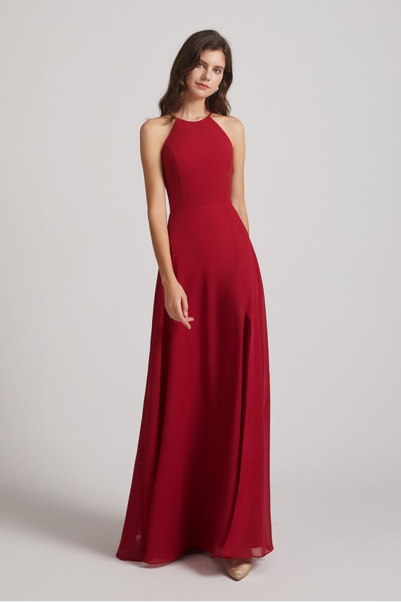 Halter Chiffon Maxi Dresses with Side Slit Canada