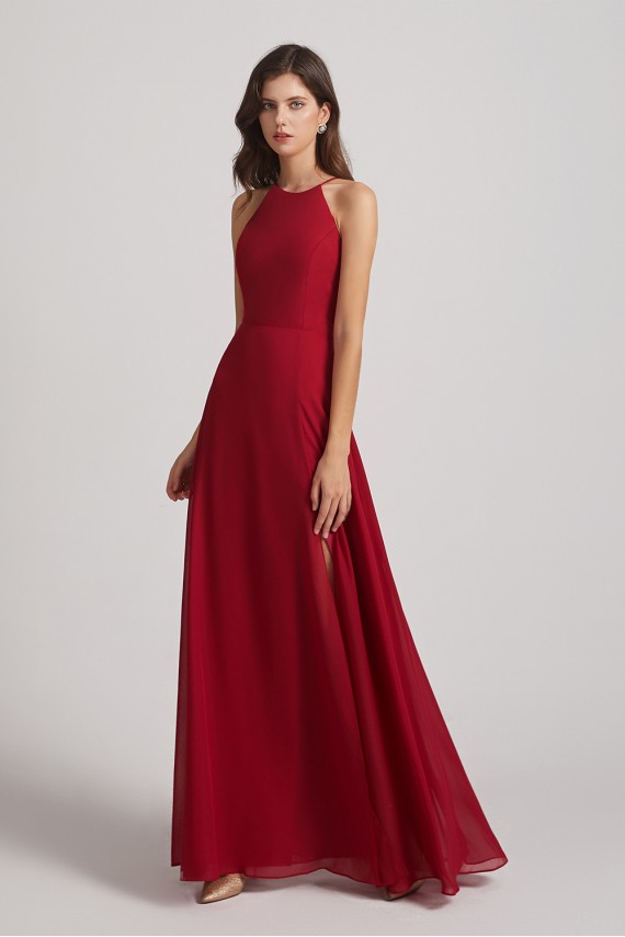 Halter Chiffon Maxi Dresses with Side Slit Canada