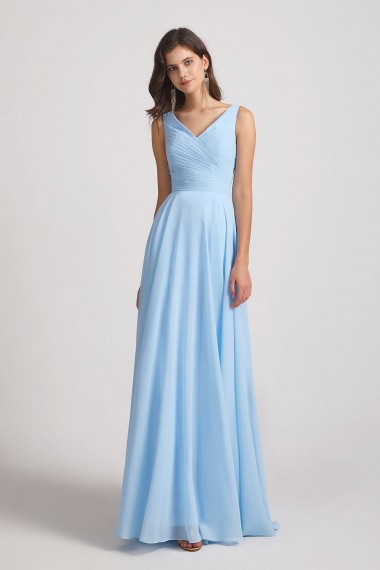 V-Neck Sleeveless Pleated Chiffon Bridesmaid Dresses with Back Tie Canada