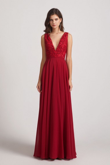 Double V-Neck Straps Lace Top Long Sexy Bridesmaid Dresses Canada