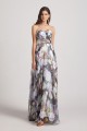 Strapless Cross-Ruched Bodice Patterned Floral Bridesmaid Dresses Canada