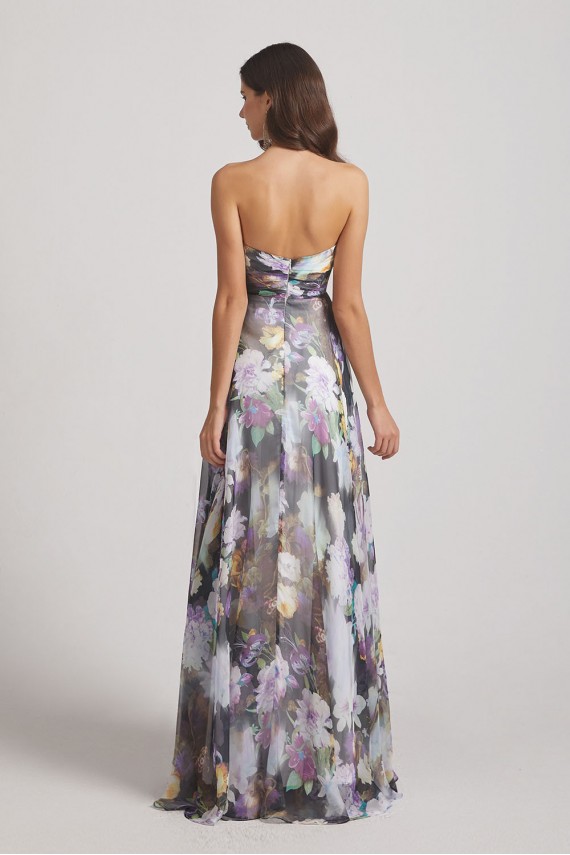 Strapless Cross-Ruched Bodice Patterned Floral Bridesmaid Dresses Canada