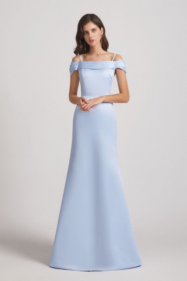 Cold Shoulder Blue Satin Long Trumpet Bridesmaid Dresses Canada
