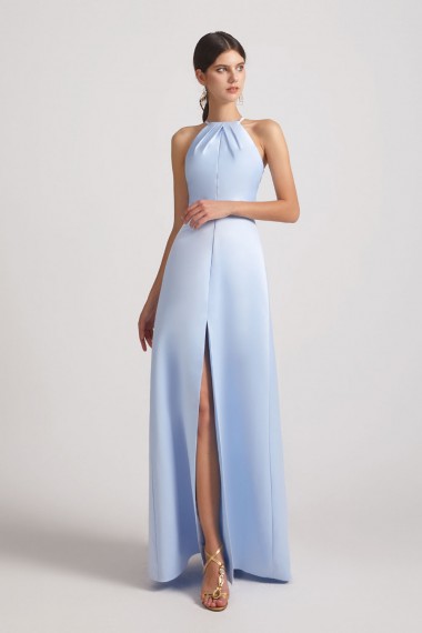 Jewel Keyhole Satin Floor Length Bridesmaid Dresses with Front Slit Canada