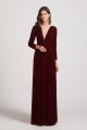 Sexy Long Sleeve Velvet Bridesmaid Dresses with Illusion Deep V-Neck Canada