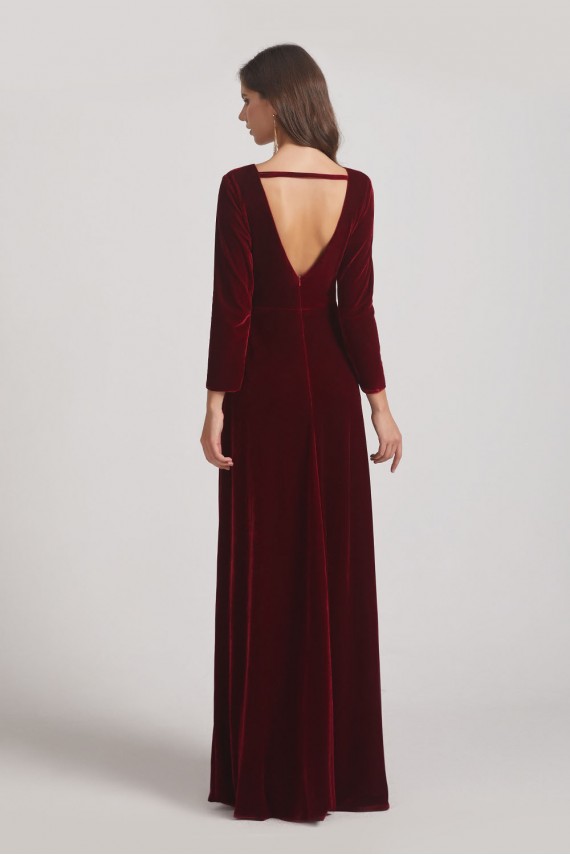 Sexy Long Sleeve Velvet Bridesmaid Dresses with Illusion Deep V-Neck Canada