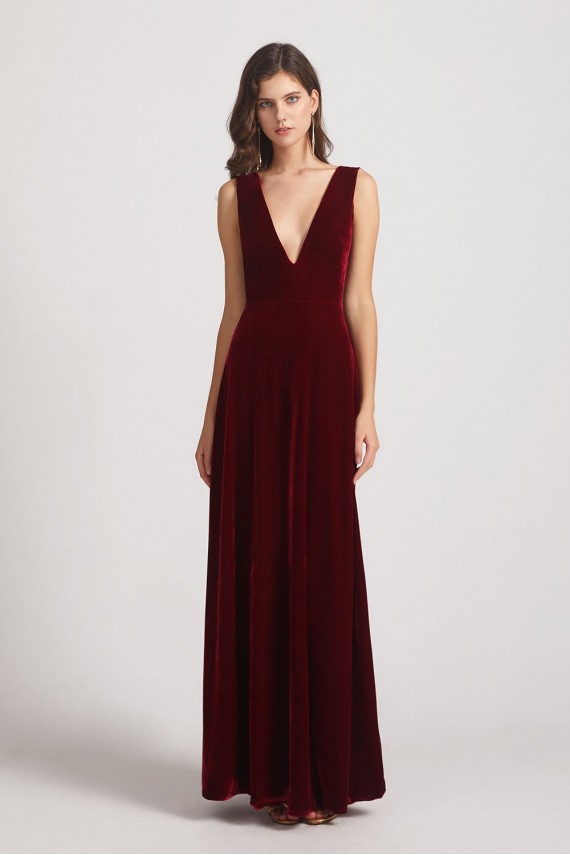 Bold Velvet Bridesmaid Dress with Daring Deep V Neck Canada