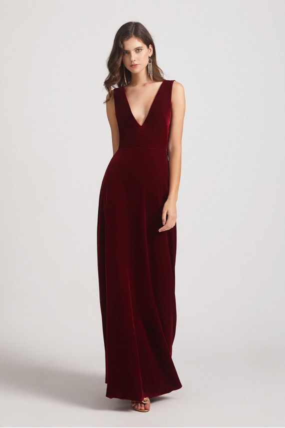 Bold Velvet Bridesmaid Dress with Daring Deep V Neck Canada